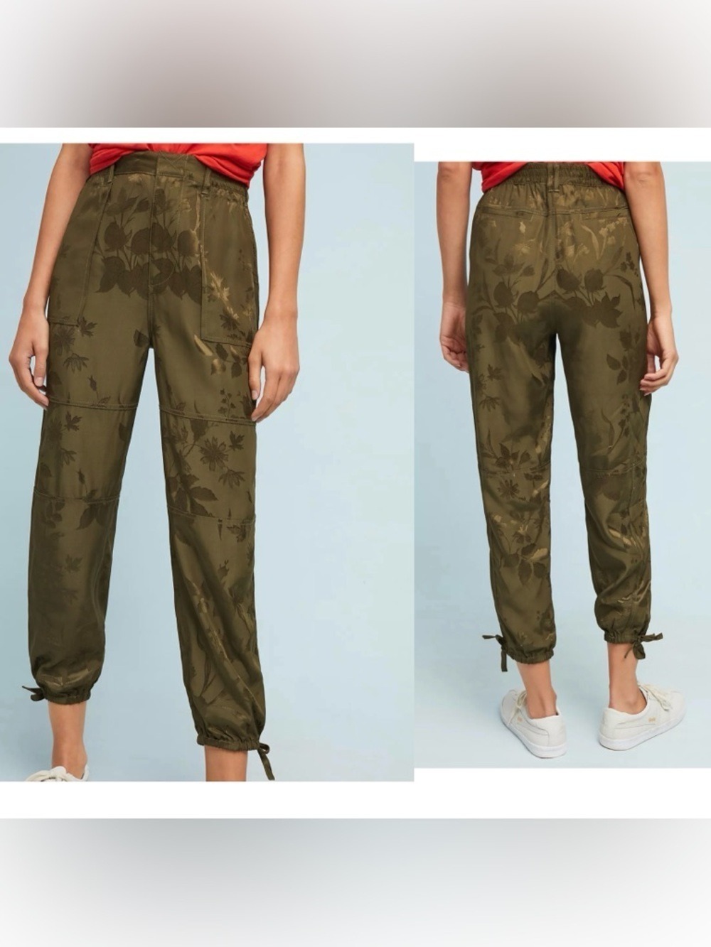 Women's Olive Green Floral Utility Jogger Pants